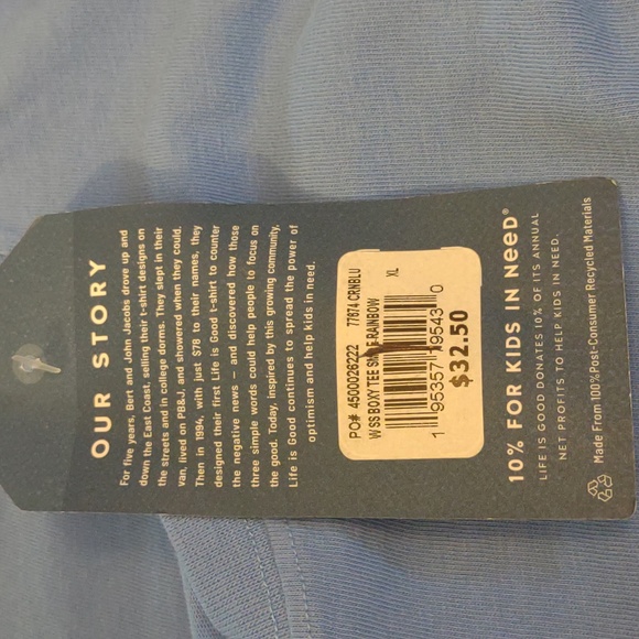 NWT SS Blue Rainbow Tee SZ XL By Life Is Good - Picture 7 of 10